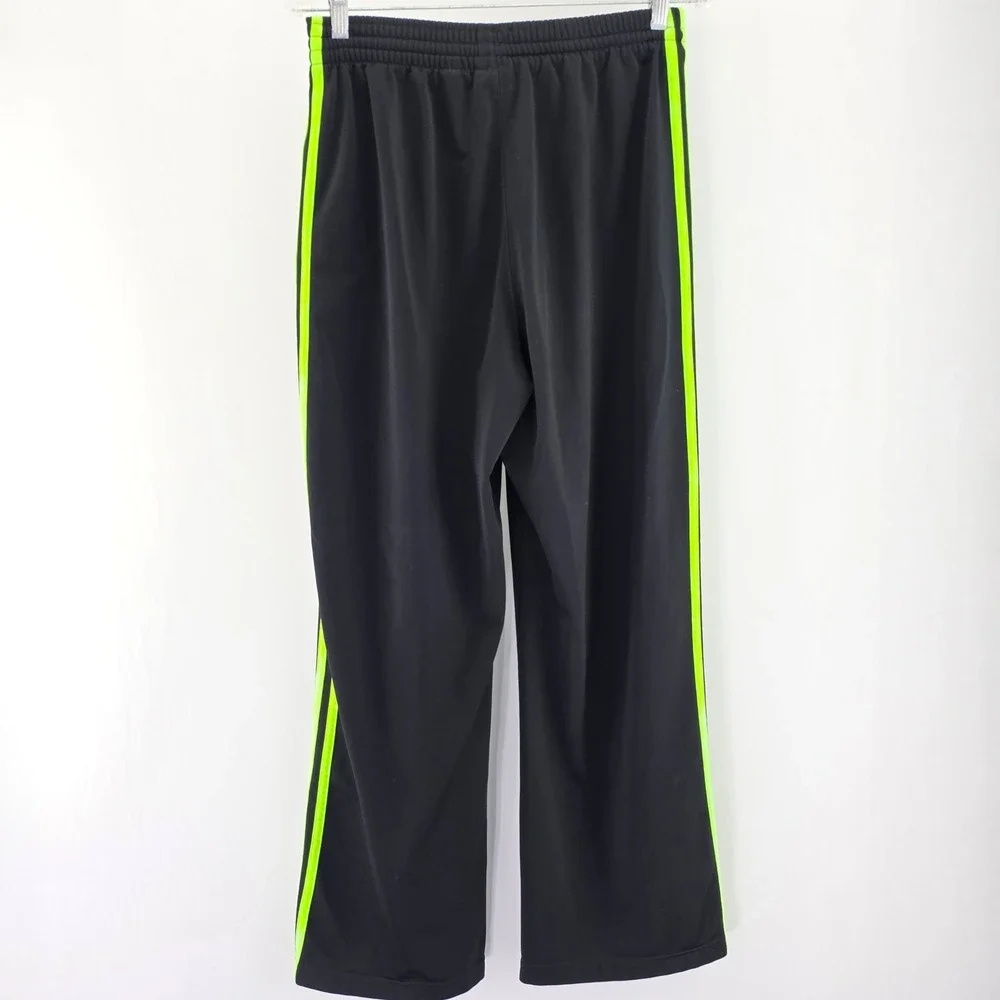 Adidas Track Pants Mens M Black Neon Green Striped Tricot Athletic 6192